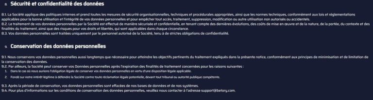 Betory Casino protection données